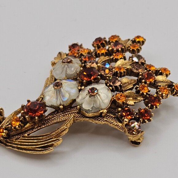 Vtg Signed Florenza Brooch Flower Spray Pin Victorian Revival Hollywood Regency - Picture 10 of 15